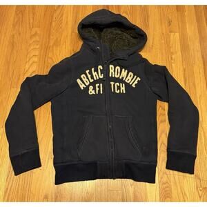 Y2K Abercrombie Fitch Hoodie Mens M Wolf Jaw Jacket Full Zip Heavy Faux Fur